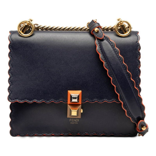 Fendi Canai Chain Shoulder Bag 8m0381 Navy Orange Leather Women's Fendi
