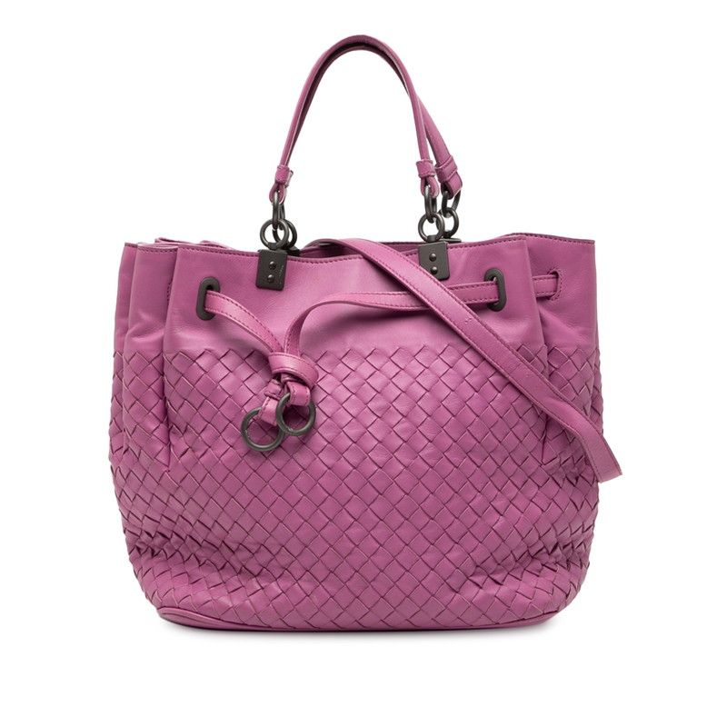 Bottega Veneta Intrecciato Handbag Shoulder Bag 2WAY Purple Leather Women