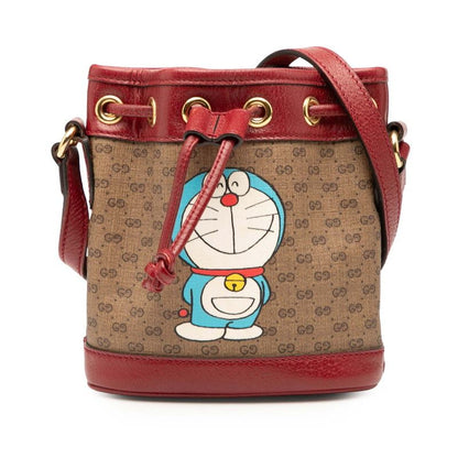 Gucci X Doraemon Mini GG Supreme Mini Bucket Bag Shoulder Bag 647801 Brown Red