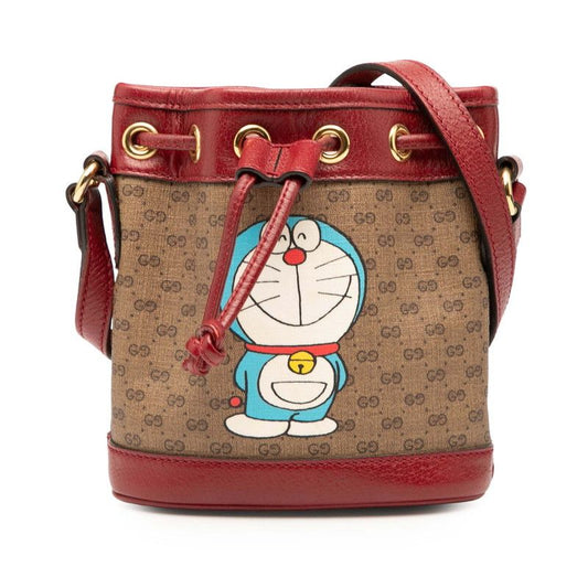 Gucci X Doraemon Mini GG Supreme Mini Bucket Bag Shoulder Bag 647801 Brown Red