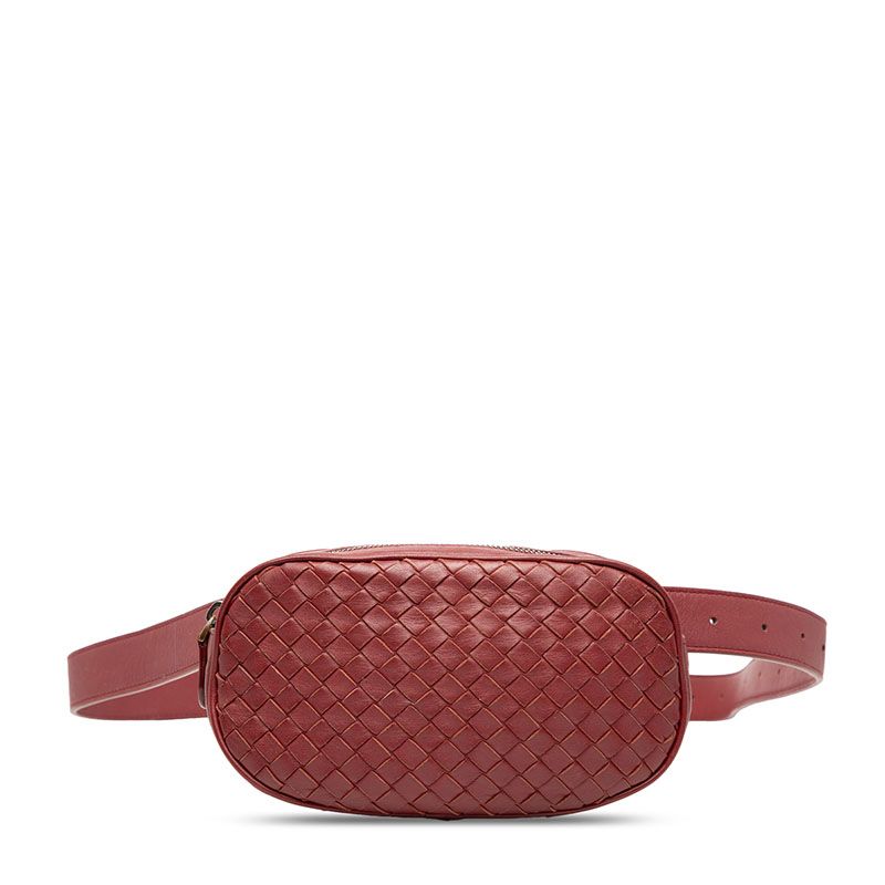 Bottega Veneta Intrecciato Body Bag Waist Bag Wine Red Bordeaux Leather Women
