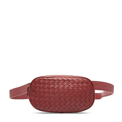 Bottega Veneta Intrecciato Body Bag Waist Bag Wine Red Bordeaux Leather Women