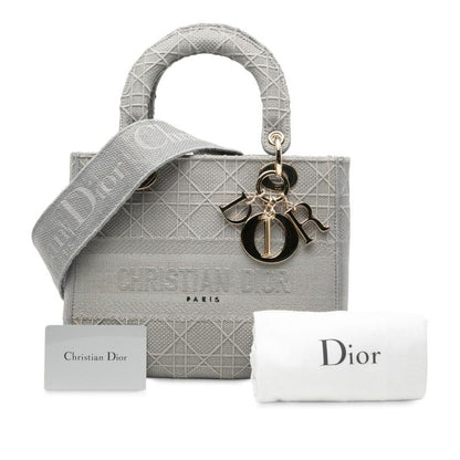 Dior Canage Lady Dior Medium Handbag Shoulder Bag 2WAY Gray Canvas Women Dior