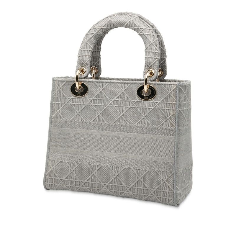 Dior Canage Lady Dior Medium Handbag Shoulder Bag 2WAY Gray Canvas Women Dior