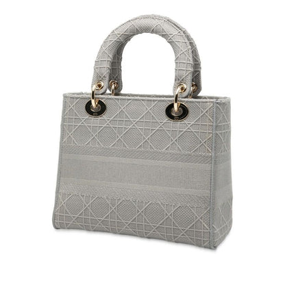 Dior Canage Lady Dior Medium Handbag Shoulder Bag 2WAY Gray Canvas Women Dior