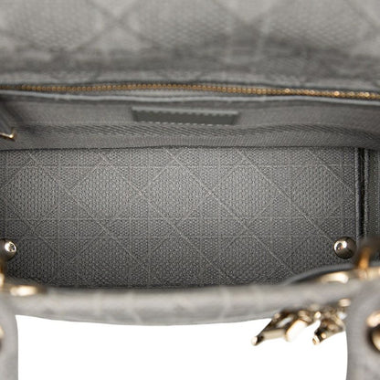 Dior Canage Lady Dior Medium Handbag Shoulder Bag 2WAY Gray Canvas Women Dior