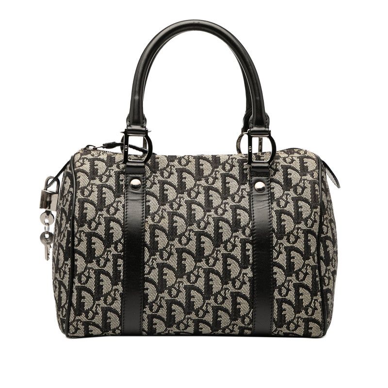 Dior Trotter Handbag Mini Boston Bag Black Canvas Leather Women's Dior