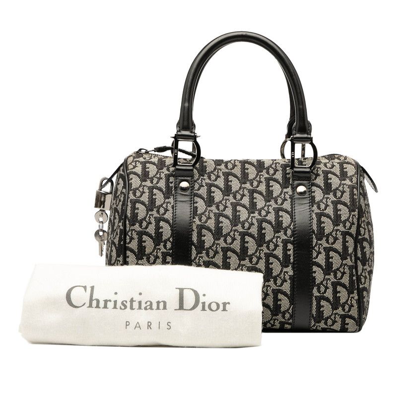 Dior Trotter Handbag Mini Boston Bag Black Canvas Leather Women's Dior
