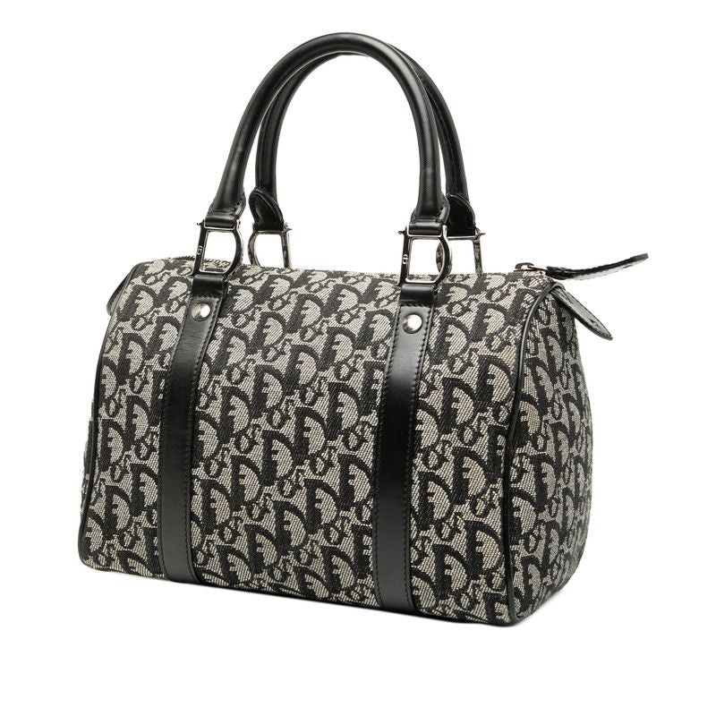 Dior Trotter Handbag Mini Boston Bag Black Canvas Leather Women's Dior