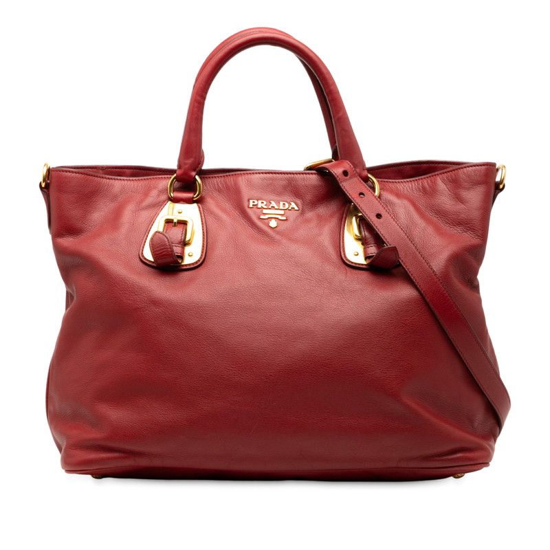 Prada Tote Shoulder Bag 2WAY Red Leather Women Prada
