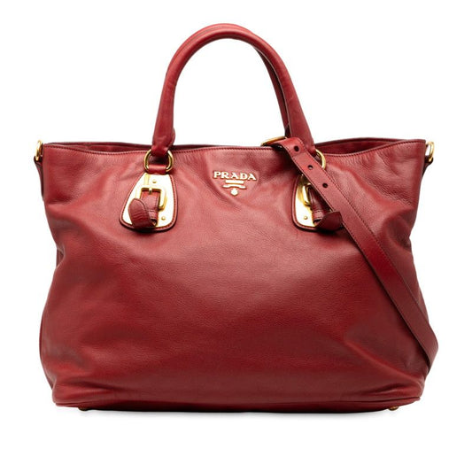 Prada Tote Shoulder Bag 2WAY Red Leather Women Prada