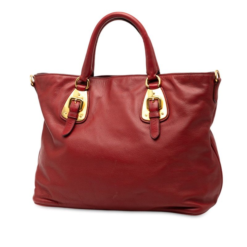 Prada Tote Shoulder Bag 2WAY Red Leather Women Prada