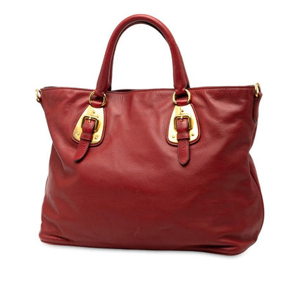 Prada Tote Shoulder Bag 2WAY Red Leather Women Prada