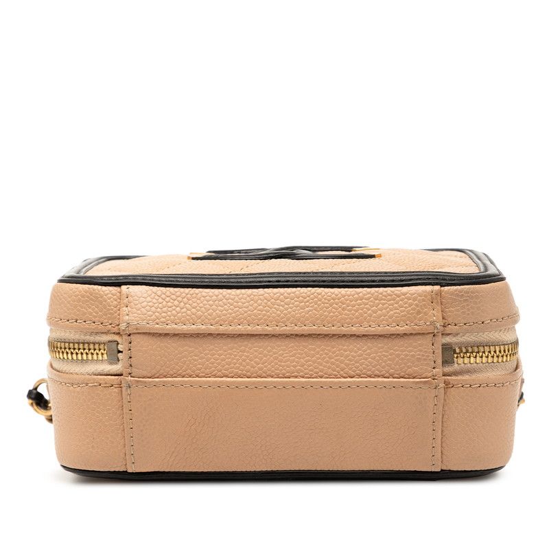 Chanel Coco Mark Matelasse CC Filigree Chain Shoulder Bag Beige Black Caviar