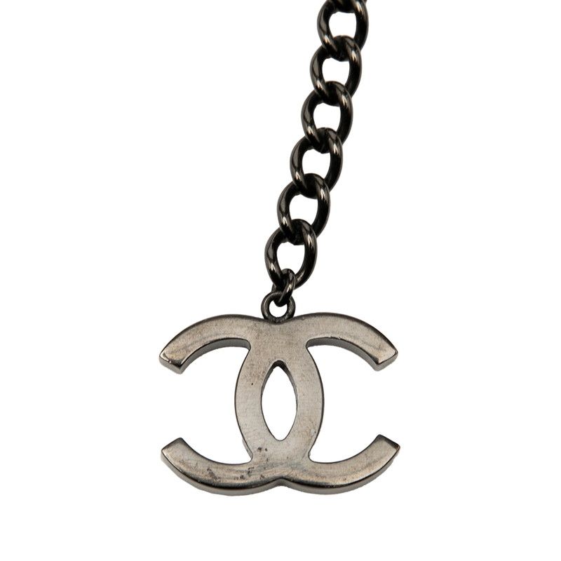 Chanel Coco Mark Long Necklace Black White Plated Faux Pearl Ladies Chanel