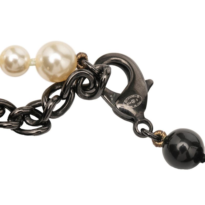 Chanel Coco Mark Long Necklace Black White Plated Faux Pearl Ladies Chanel