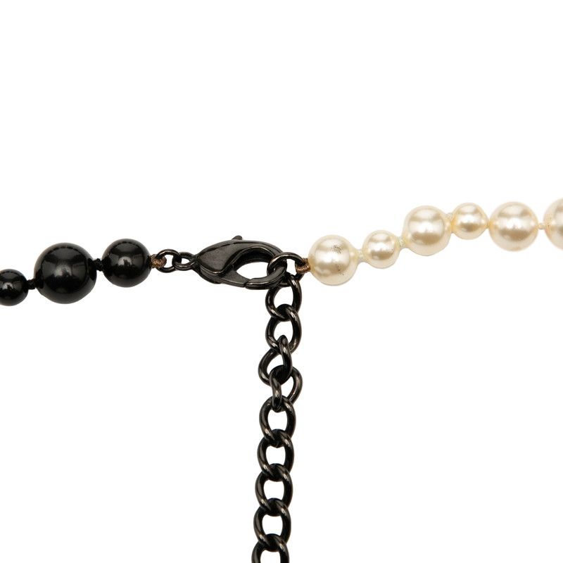 Chanel Coco Mark Long Necklace Black White Plated Faux Pearl Ladies Chanel