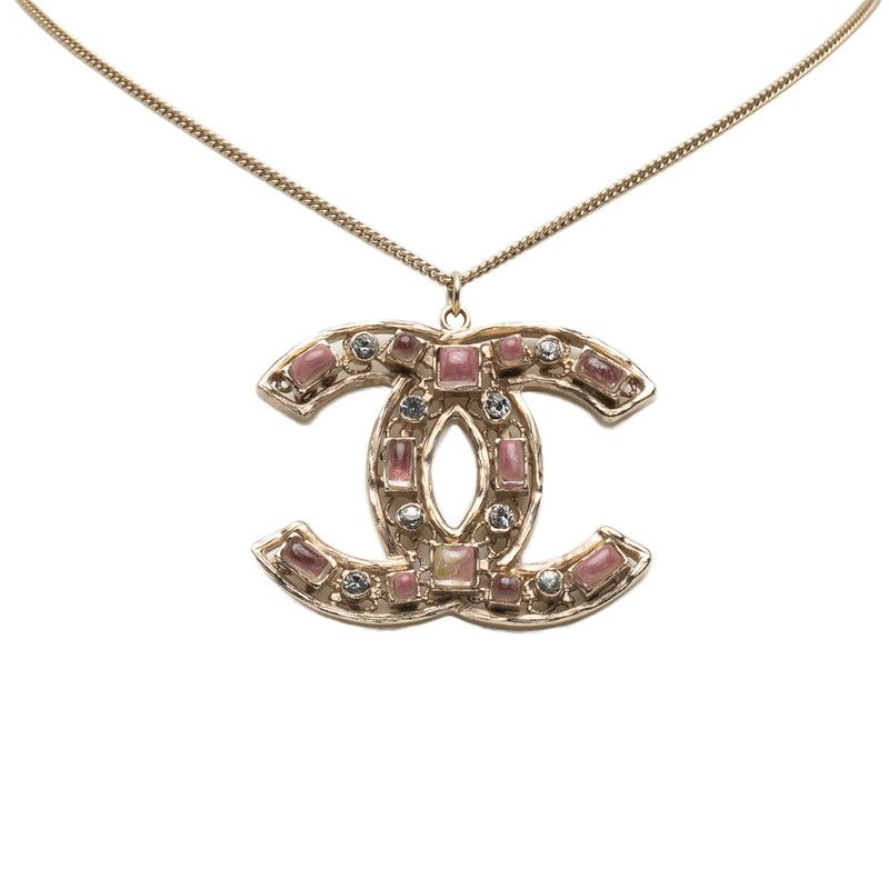 Chanel Coco Mark Rhinestone Chien Pan Gold Plated Ladies Chanel