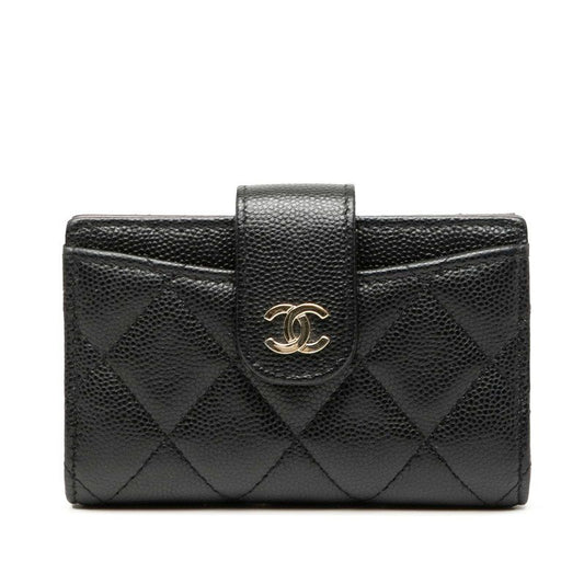 Chanel Matelasse Coco Mark Card Case Coin Case Black Caviar Skin Women Chanel