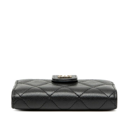 Chanel Matelasse Coco Mark Card Case Coin Case Black Caviar Skin Women Chanel