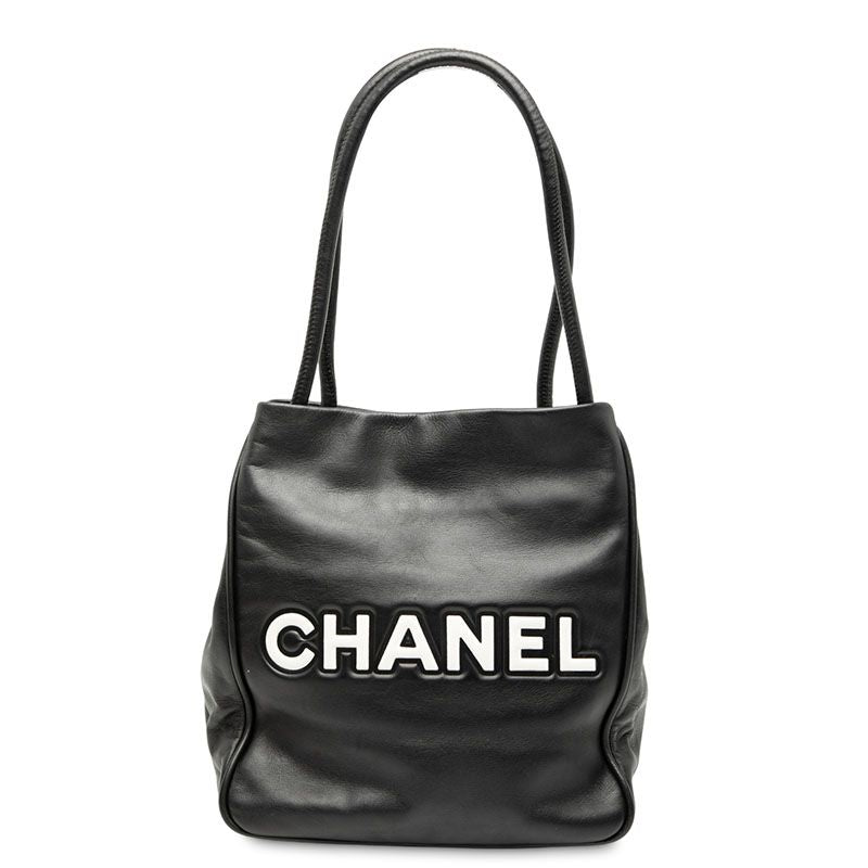 Chanel Camellia Handbag Shoulder Bag Black White Leather Women Chanel
