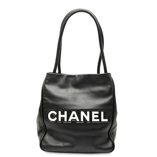 Chanel Camellia Handbag Shoulder Bag Black White Leather Women Chanel