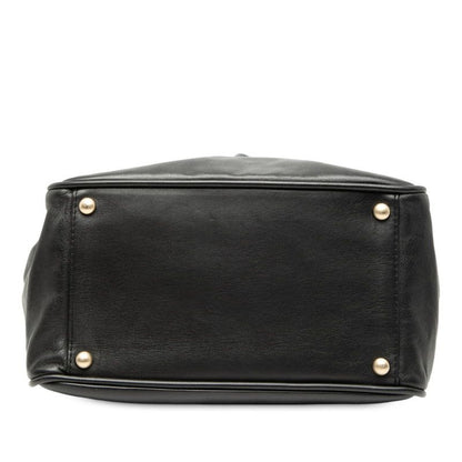 Chanel Camellia Handbag Shoulder Bag Black White Leather Women Chanel