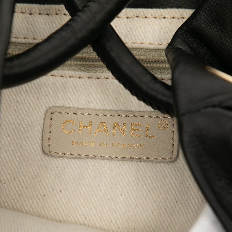 Chanel Camellia Handbag Shoulder Bag Black White Leather Women Chanel