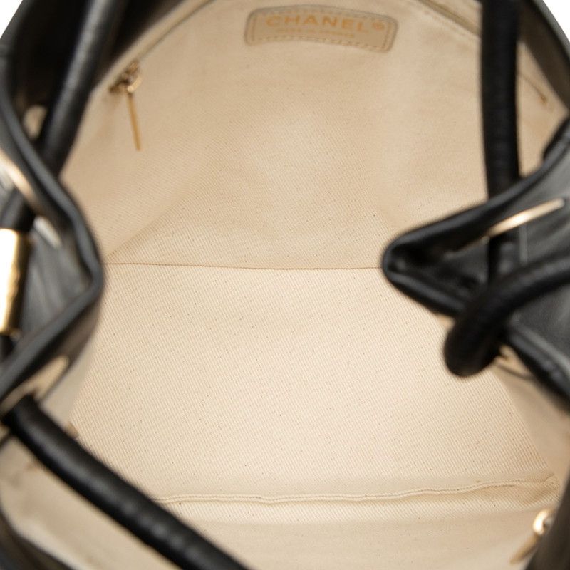 Chanel Camellia Handbag Shoulder Bag Black White Leather Women Chanel