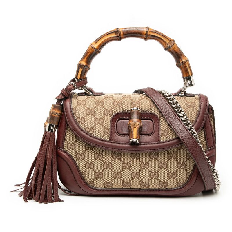 Gucci GG Canvas Bamboo Handbag Chain Shoulder Bag 2WAY 240242 Beige Bordeaux