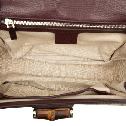 Gucci GG Canvas Bamboo Handbag Chain Shoulder Bag 2WAY 240242 Beige Bordeaux