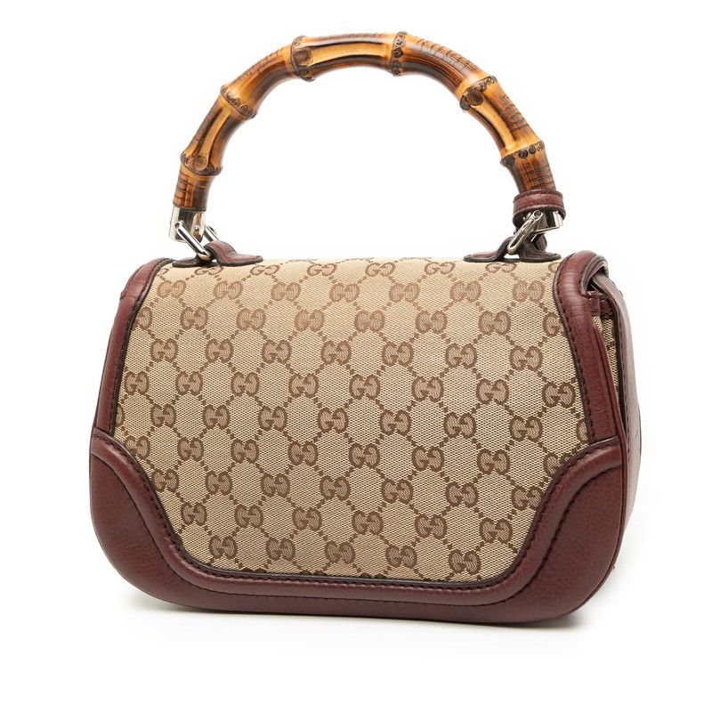 Gucci GG Canvas Bamboo Handbag Chain Shoulder Bag 2WAY 240242 Beige Bordeaux