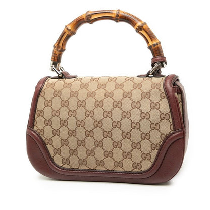 Gucci GG Canvas Bamboo Handbag Chain Shoulder Bag 2WAY 240242 Beige Bordeaux