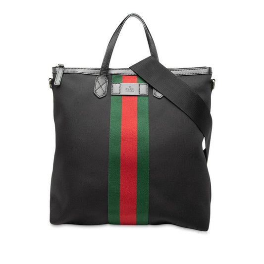 Gucci Sherry Line Tote Shoulder Bag 2WAY 619751 Black Canvas Leather Ladies