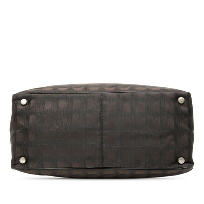 Chanel New Travel Line MM Tote Handbag Brown Black Nylon Leather Ladies Chanel