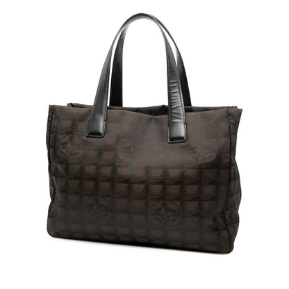 Chanel New Travel Line MM Tote Handbag Brown Black Nylon Leather Ladies Chanel