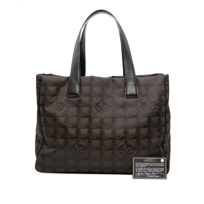 Chanel New Travel Line MM Tote Handbag Brown Black Nylon Leather Ladies Chanel