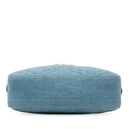 Gucci GG Marmont Crossbody Chain Shoulder Bag 447632 Blue Denim Leather Women's