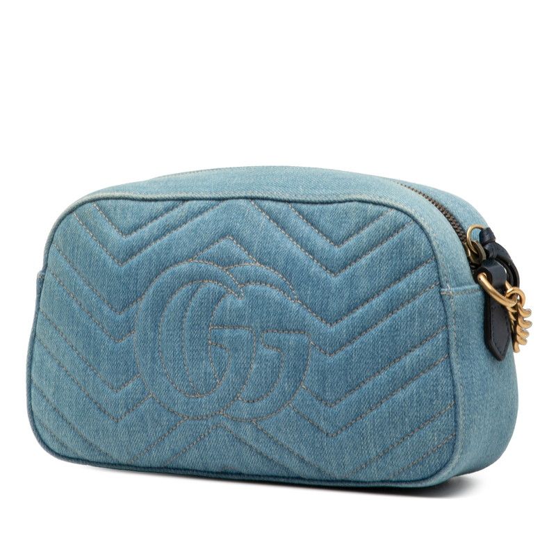 Gucci GG Marmont Crossbody Chain Shoulder Bag 447632 Blue Denim Leather Women's