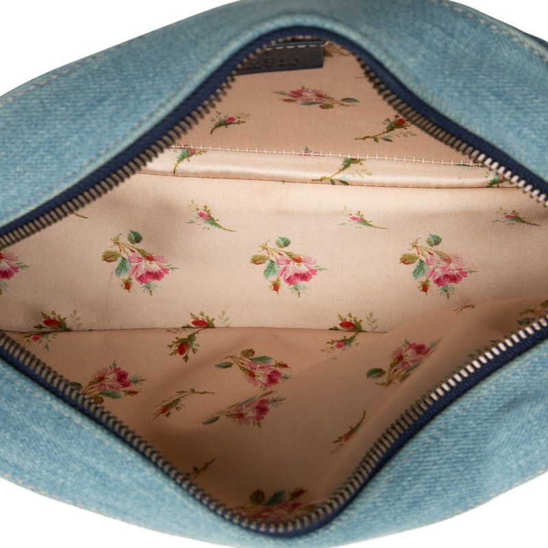 Gucci GG Marmont Crossbody Chain Shoulder Bag 447632 Blue Denim Leather Women's