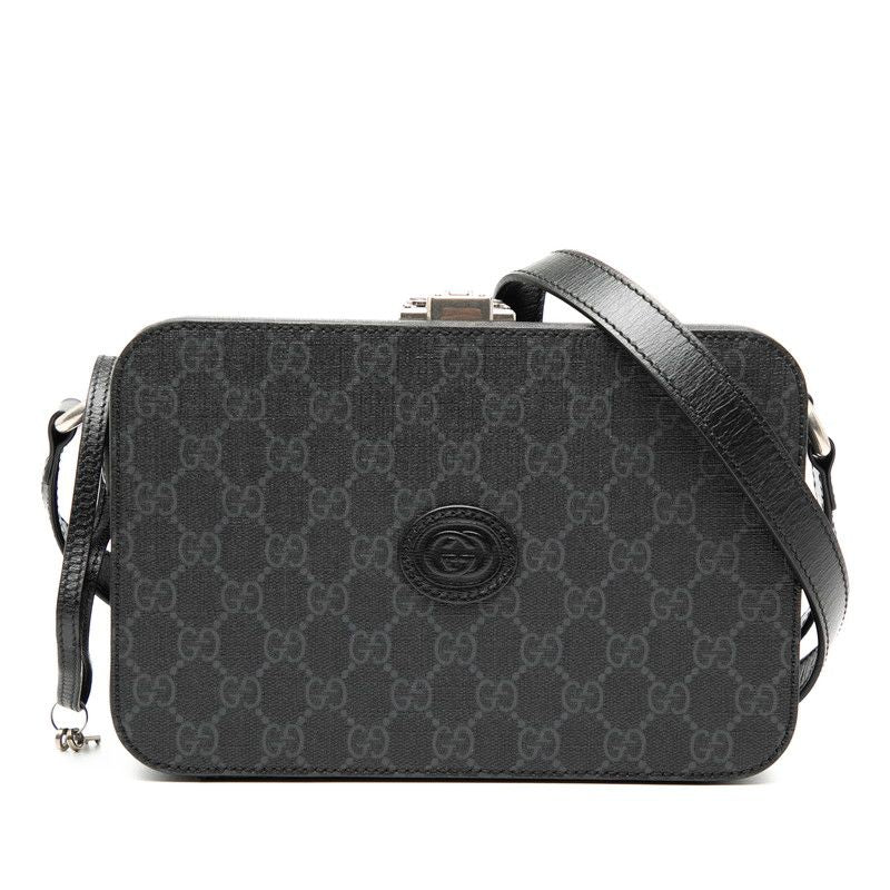 Gucci GG Supreme Hard Trunk Crossbody Shoulder Bag Camera Bag 724717 Black PVC