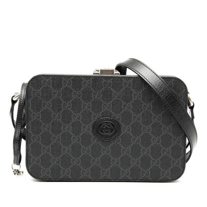 Gucci GG Supreme Hard Trunk Crossbody Shoulder Bag Camera Bag 724717 Black PVC