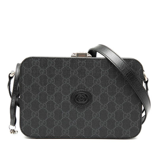 Gucci GG Supreme Hard Trunk Crossbody Shoulder Bag Camera Bag 724717 Black PVC