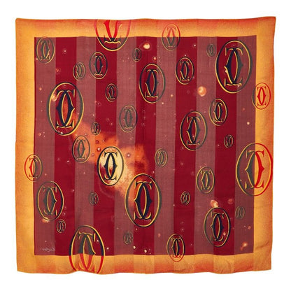 Cartier Logo All Over Orange Multicolor Silk Women's Cartier
