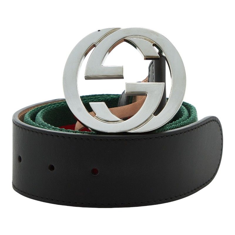 Gucci Sherry Line Belt Size: 85 34 411924 Multicolor Black Canvas Leather Men's