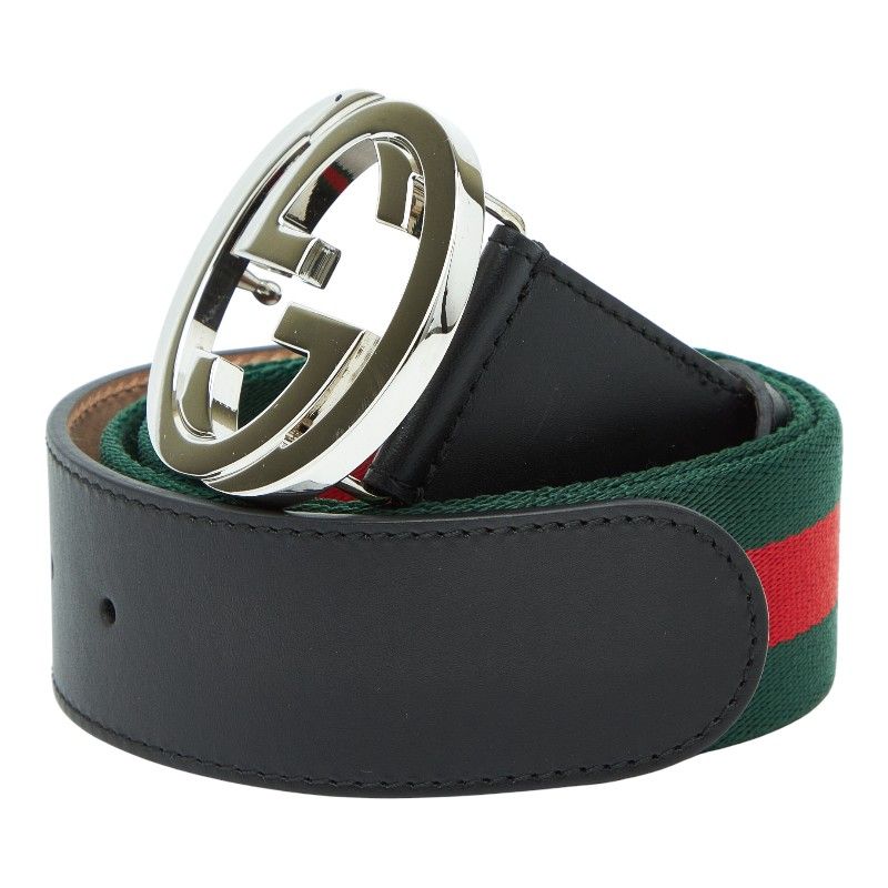 Gucci Sherry Line Belt Size: 85 34 411924 Multicolor Black Canvas Leather Men's