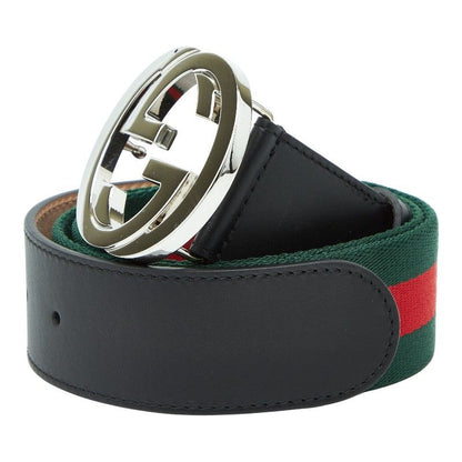 Gucci Sherry Line Belt Size: 85 34 411924 Multicolor Black Canvas Leather Men's