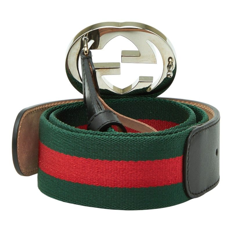 Gucci Sherry Line Belt Size: 85 34 411924 Multicolor Black Canvas Leather Men's