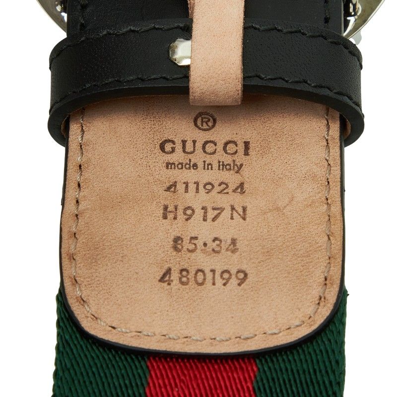 Gucci Sherry Line Belt Size: 85 34 411924 Multicolor Black Canvas Leather Men's