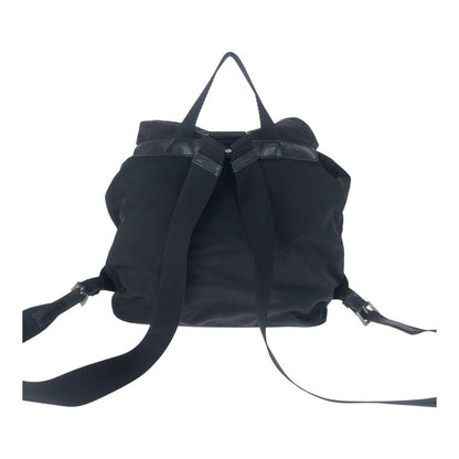 Prada Tessuto Triangle Logo Plate Black Silver Hardware Nylon Leather Backpack